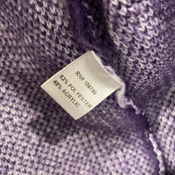 NWOT Serengeti Size L Purple White Fuzzy Oversized Open Front Knit Long Cardigan - Picture 7 of 10